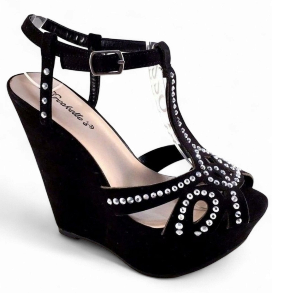 Black T-Strap Wedges